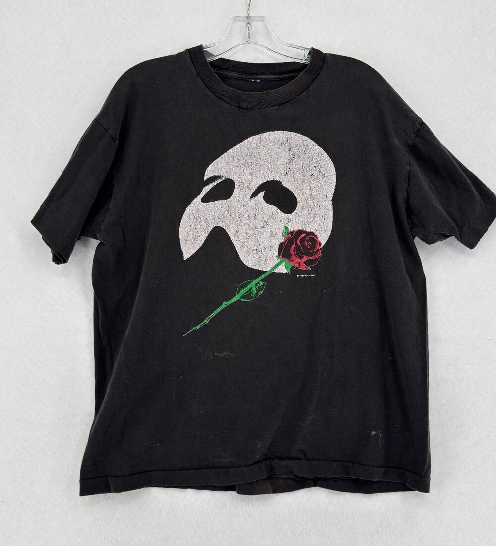 Vintage 80s Phantom of the Opera Musical Mask Rose Promo Graphic Crew T Shirt